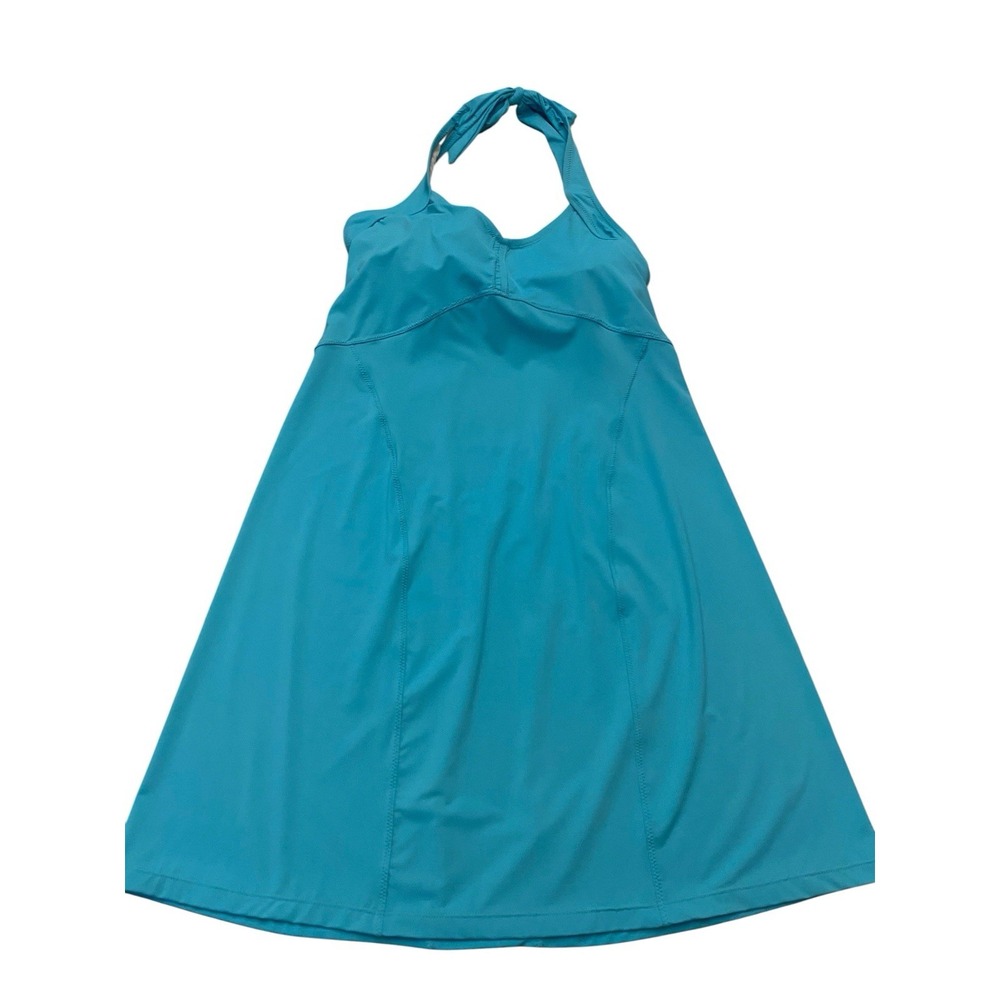 Athleta Halter Neck Swim Dress Swimsuit Teal Blue Built In Bra Women's Medium M